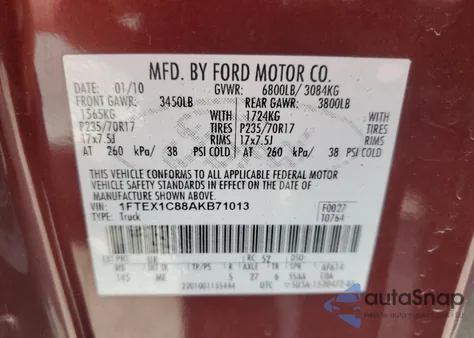 2010 Ford F150 Super Cab из США, поврежденный, VIN 1FTEX1C88AKB71013